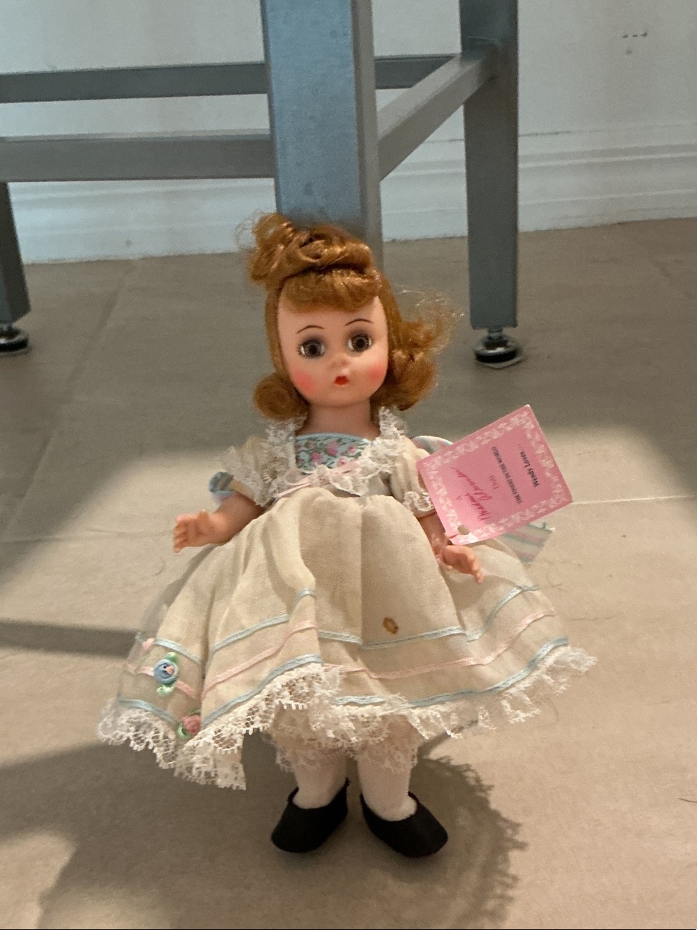 Madame Alexander Vintage Doll in Cream Dress with Pink & Blue Trim